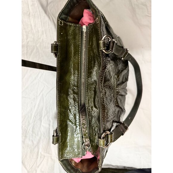 Coach Olive Green Patent Leather Tote With Adjustable Shoulder Strap & Side Buck - Picture 14 of 15